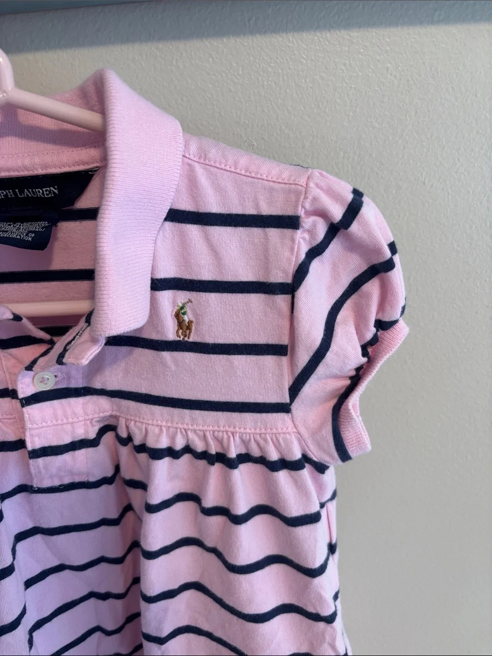 Polo Ralph Lauren Baby Girls Pink Navy Striped Knit Polo Dress 24 Months cotton